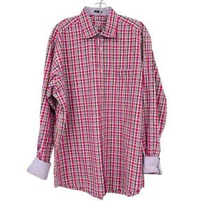 Bugatchi Mens Classic Fit Cotton Plaid Shirt Size XL Button Up Pink Multi Color
